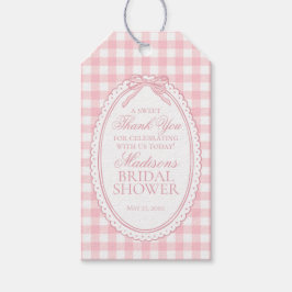 Roze Gingham Coquette Strik Bruidsdouche Favoren Cadeaulabel