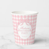 Roze Gingham Coquette Strik Bruidsdouche Papieren Bekers (Achterkant)