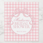 Roze Gingham Coquette Strik Bruidsdouche Wijn Etiket (Enkel label)