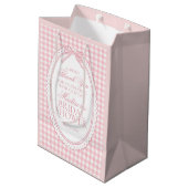 Roze Gingham Coquette Strik Bruidsfeest Favoren Medium Cadeauzakje (Achterkant Gekanteld)