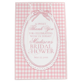 Roze Gingham Coquette Strik Bruidsfeest Favoren Medium Cadeauzakje