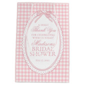 Roze Gingham Coquette Strik Bruidsfeest Favoren Medium Cadeauzakje (Achterkant)