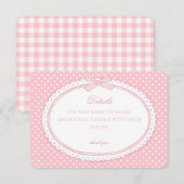 Roze Gingham Coquette Strik Details Kaart (Voorkant / Achterkant)