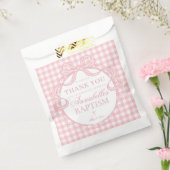 Roze Gingham Coquette Strik Doop Dessert Bedankzakje (Gezegeld)