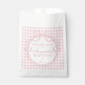 Roze Gingham Coquette Strik Doop Dessert Bedankzakje (Voorkant)