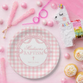 Roze Gingham Coquette Strik Doopfeestje Papieren Bordje (Feest)