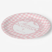 Roze Gingham Coquette Strik Doopfeestje Papieren Bordje (Gekanteld)