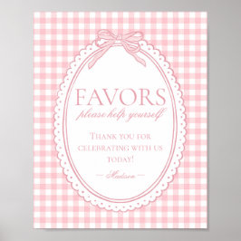 Roze Gingham Coquette Strik Favorieten Bord Poster