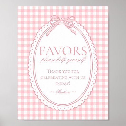Roze Gingham Coquette Strik Favorieten Bord Poster (Voorkant)