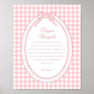 Roze Gingham Coquette Strik Luier Gedachten Baby Poster