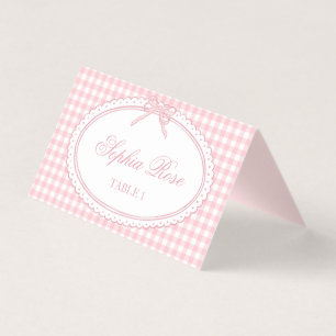 Roze Gingham Coquette Strik Plaatskaart Tafel Deco Kaart