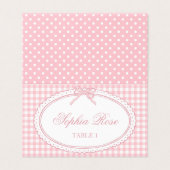 Roze Gingham Coquette Strik Plaatskaart Tafel Deco Kaart (Buitenkant ongevouwen)