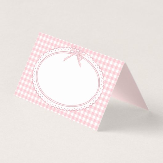 Roze Gingham Coquette Strik Plaatskaart Tafel Deco Kaart (Voorkant)