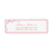 Roze Gingham Coquette Strik Retouradres Etiket (Voorkant)