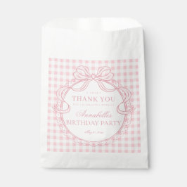 Roze Gingham Coquette Strik Verjaardagsfeest Desse Bedankzakje