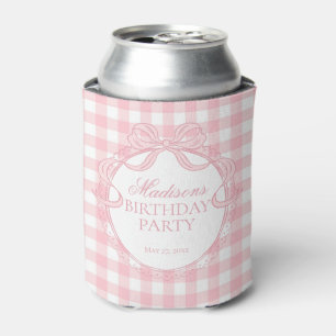 Roze Gingham Coquette Strik Verjaardagsfeest Favor Blikjeskoeler
