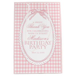 Roze Gingham Coquette Strik Verjaardagsfeest Favor Medium Cadeauzakje