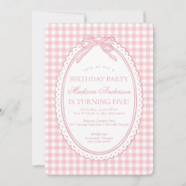 Roze Gingham Coquette Strik Verjaardagsfeestje Kaart