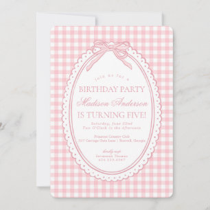 Roze Gingham Coquette Strik Verjaardagsfeestje Kaart