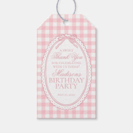 Roze Gingham Coquette Strik Verjaardagsfeestjes Fa Cadeaulabel