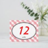 Roze gingham country rustige trouwtafel nummer briefkaart (Staand voorkant)