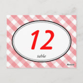 Roze gingham country rustige trouwtafel nummer briefkaart (Achterkant)