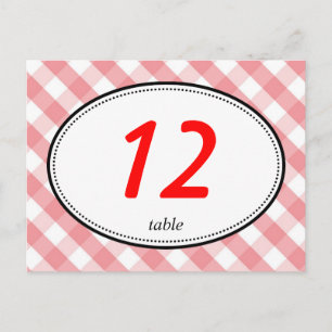 Roze gingham country rustige trouwtafel nummer briefkaart