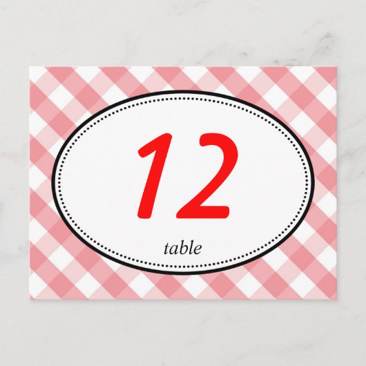 Roze gingham country rustige trouwtafel nummer briefkaart (Voorkant)