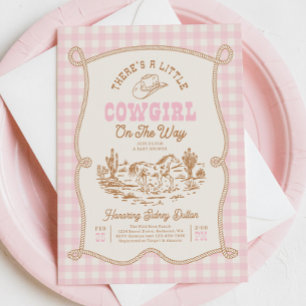 Roze Gingham Cowgirl Baby Shower Uitnodiging