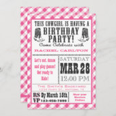 Roze Gingham Cowgirl Uitnodiging (Voorkant / Achterkant)