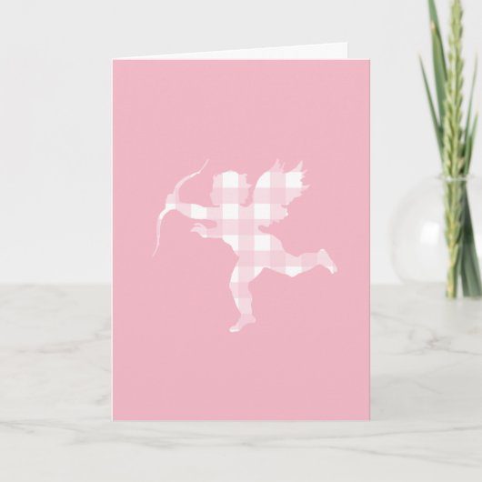 Roze Gingham Cupid Feestdagen Kaart (Voorkant)