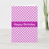 Roze Gingham Custom Birthday Kaart (Voorkant)
