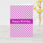 Roze Gingham Custom Birthday Kaart (Gele Bloem)