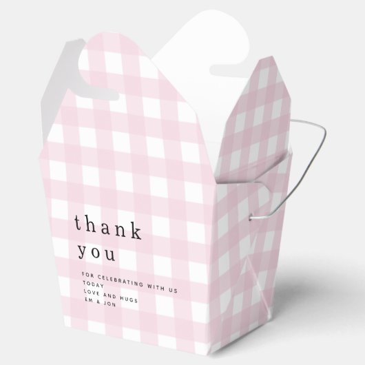 Roze Gingham Dank u picknick Baby shower Bedankdoosjes (Geopend)