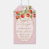 Roze Gingham De Appel Van Ons Oog Herfst Baby Show Cadeaulabel (Voorkant)