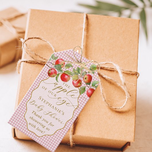 Roze Gingham De Appel Van Ons Oog Herfst Baby Show Cadeaulabel