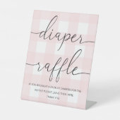 Roze Gingham Diaper Raffle Reclamebord Met Voetstuk (Voorkant)