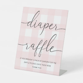 Roze Gingham Diaper Raffle Reclamebord Met Voetstuk