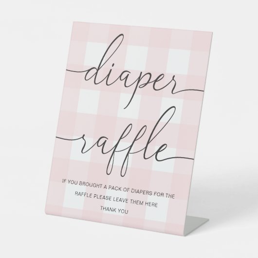 Roze Gingham Diaper Raffle Reclamebord Met Voetstuk (Voorkant)