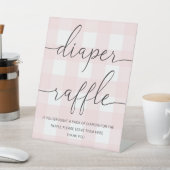 Roze Gingham Diaper Raffle Reclamebord Met Voetstuk (Insitu)