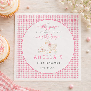 Roze Gingham Domme Gans Meisje Baby Shower Servet