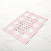 Roze Gingham Doop Folie Uitnodiging (Gedraaid)