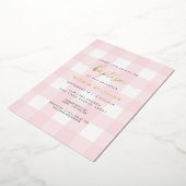 Roze Gingham Doop Gouden Folie Uitnodiging (Gedraaid)