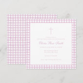 Roze Gingham Doop Uitnodiging (Voorkant / Achterkant)