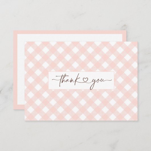 Roze Gingham douche dank u kaart (Voorkant / Achterkant)