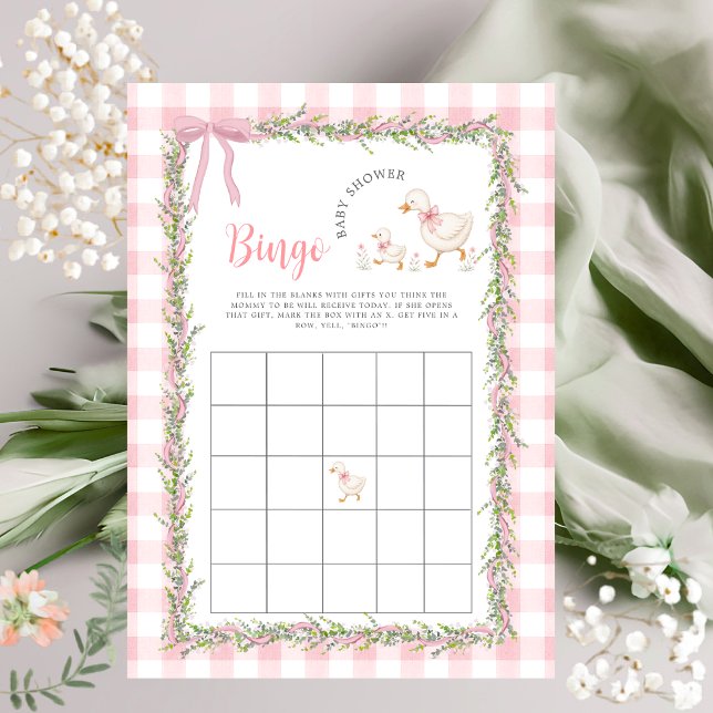 Roze Gingham Dwaze Gans Baby Shower Bingo Spel  (Creator heeft geüpload)