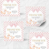 Roze Gingham Dwaze Gans Baby Shower Vierkante Sticker