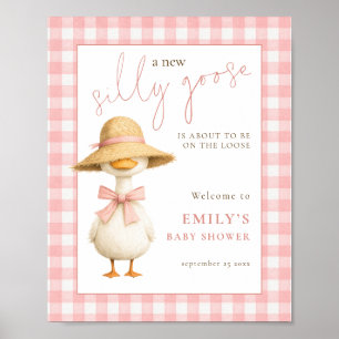 Roze Gingham Dwaze Gans Baby Shower Welkom Bord Poster