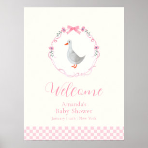 Roze Gingham Dwaze Gans Meisje Baby Shower Welkom Poster