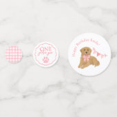 Roze Gingham Een gouden jaar Puppy Verjaardagstafe Confetti (Voorkanten)
